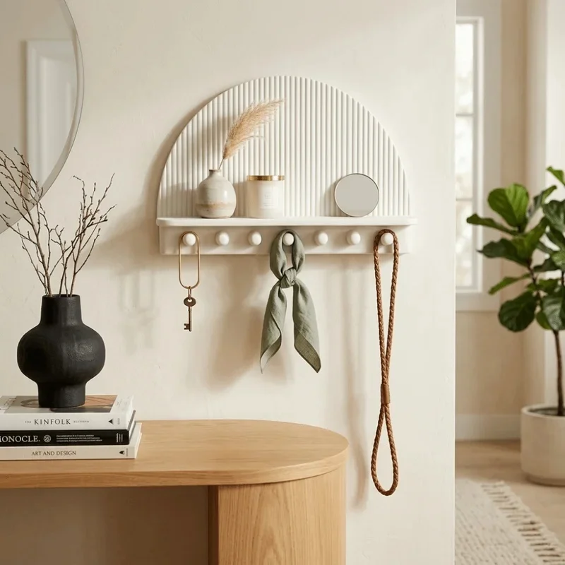 Multi-Functional 3D Printed Wavy Curved Wall Storage Rack, Wall Mount Key Holder, Door Back Hanging Organizer, Decorative JJ4605