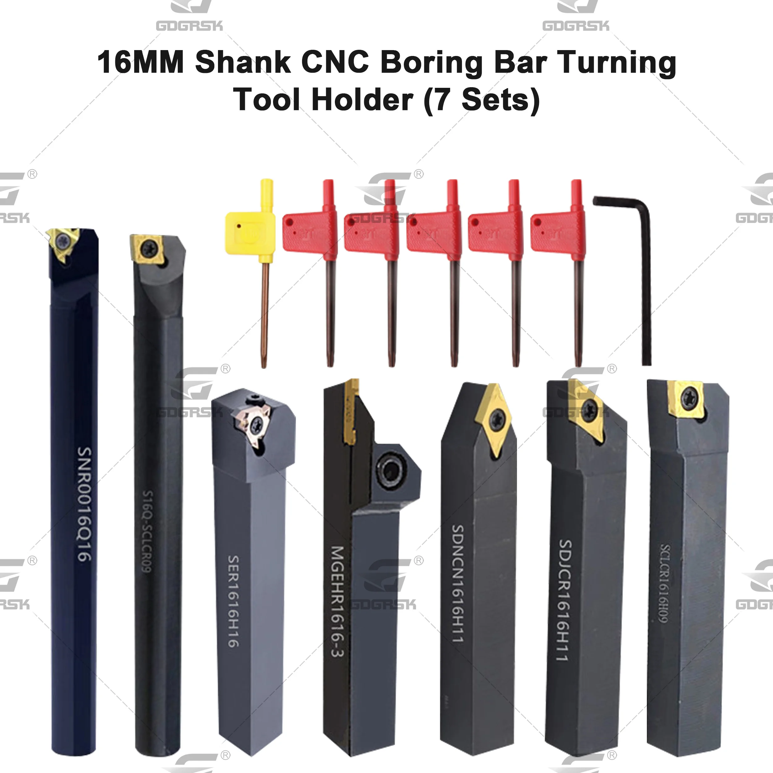 7 Sets Of 16MM CNC Lathe Turning Tool Holder With Applicable Inserts and Wrenches Set For Turning Threading Cutter Boring Bar