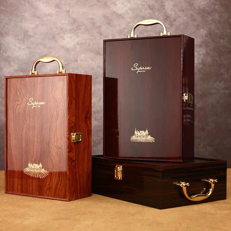 

Double Leather Box High Grade Red Wine Gift Bottle Wooden Home Storage Organizer Wood Holder