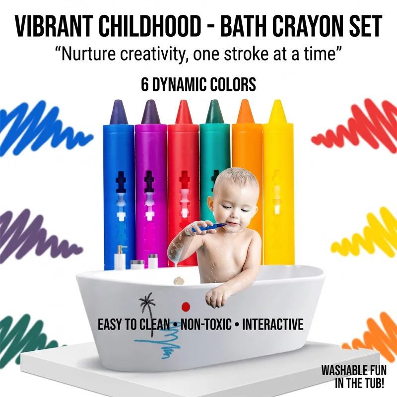 6PCS Washable Bath Crayons Fashionable Colorful Bathtub Markers for Kids Easy-Clean Shower Art Crafts for Pool Party Fun