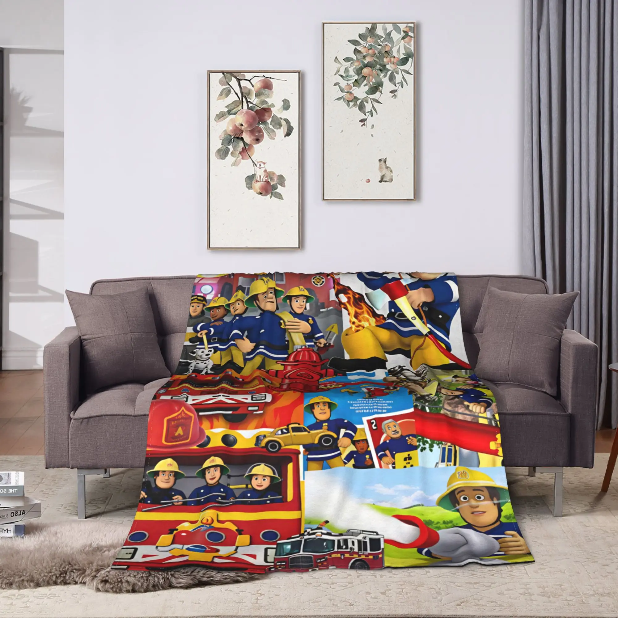 Fireman Sam Blanket Quality Super Warm Firefighter Printed Throw Blanket Winter Travel Office Outdoor Fluffy Bedspread