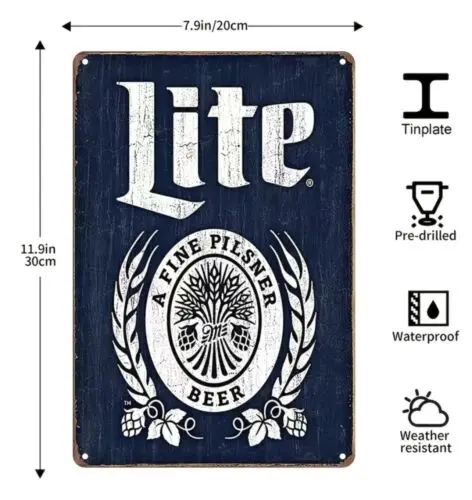 Miller Lite Beer A Fine Pilsner Beer Metal TIN Sign 8”x12”