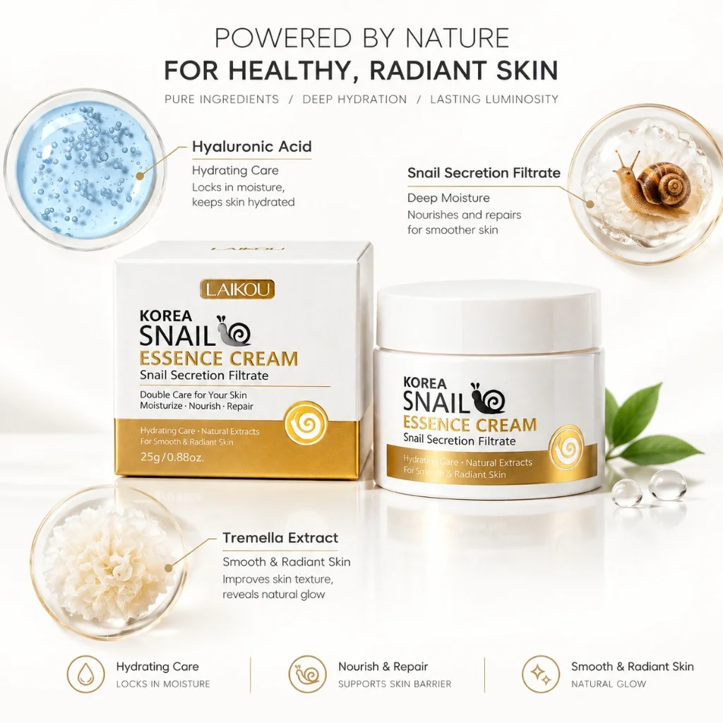 Korea Snail Essence Cream Snail Facial Cream Deep Hydrating Nourish Repair Skin Smooth Radiant Moisturizer for Dry Skin