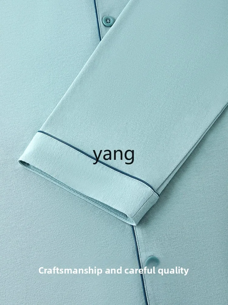 CX men's cotton pajamas lapel open placket long-sleeved trousers set comfortable home living clothes