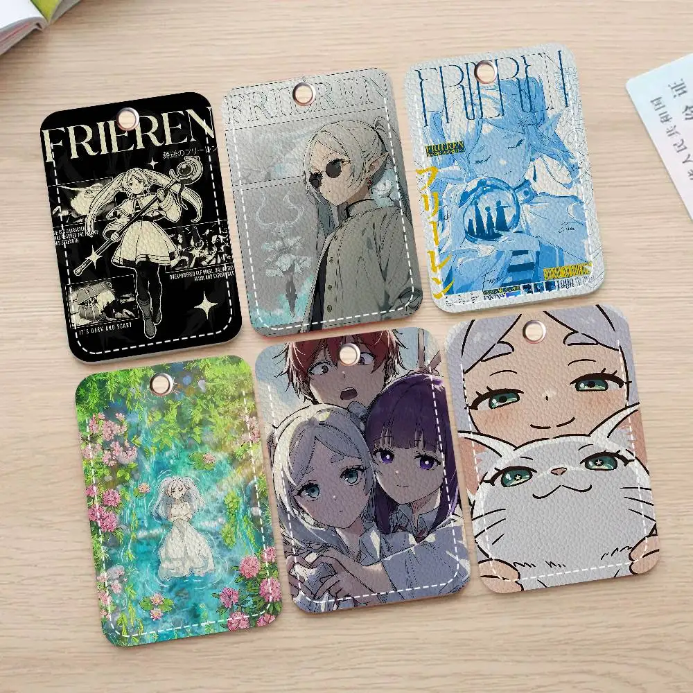 Hot Japan Anime Frieren 1Pc PU Leather Card Holder Keychain Key Ring Door Lock Access Tags ID Card Case Keychain Card