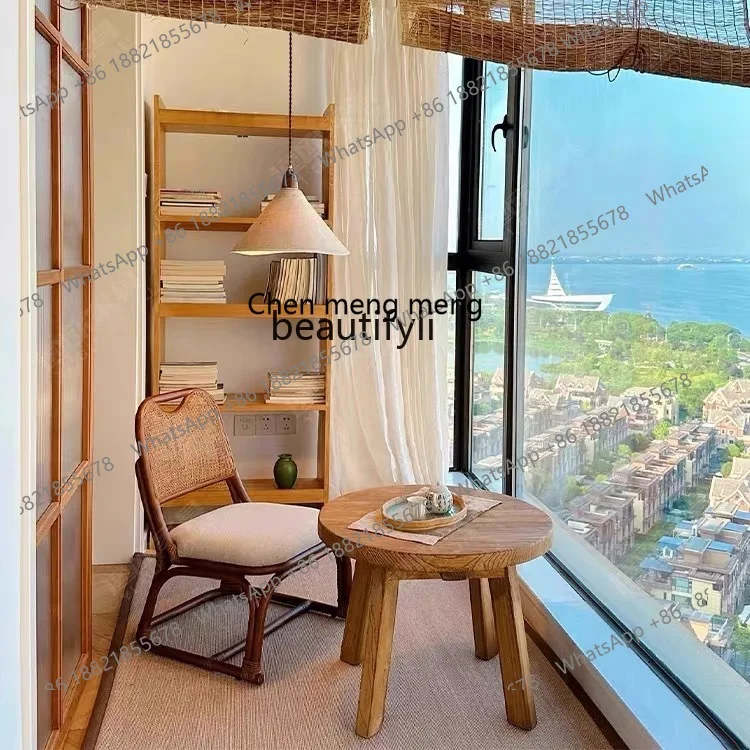 Hand-woven Rattan Chair Home Living Room Single Sofa Chair Homestay Vintage Table and Chair Three-piece Set