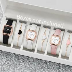 Reloj de moda para mujer, reloj cuadrado de cuarzo de cuero con esfera Simple, conjunto de pulsera de amor, 6 piezas por juego