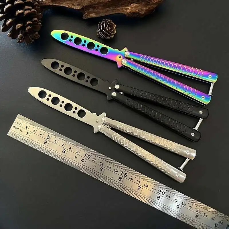 Fish scale handle Foldable Knife Stainless Steel Practice Training Butterfly  Knife  CSGO Balisong Training Tool Practice Knife