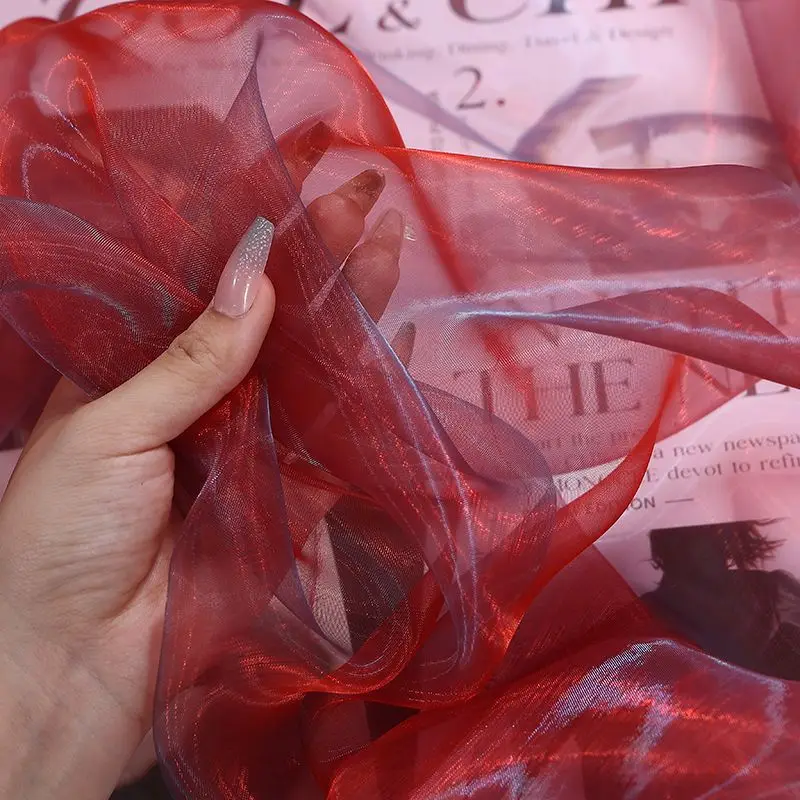 Double color Gradient Organza Tull Fabric For Sewing Dress Clothing Bride Veil Supplies Background Wholesale Gauze DIY Cloth