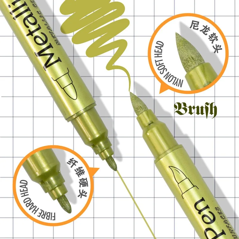 Imagem -03 - Double Head Metallic Marker Canetas Marcadores de Pintura Permanente para Artista Ilustração Artesanato Gift Card Making Art Supplies 12 Cores