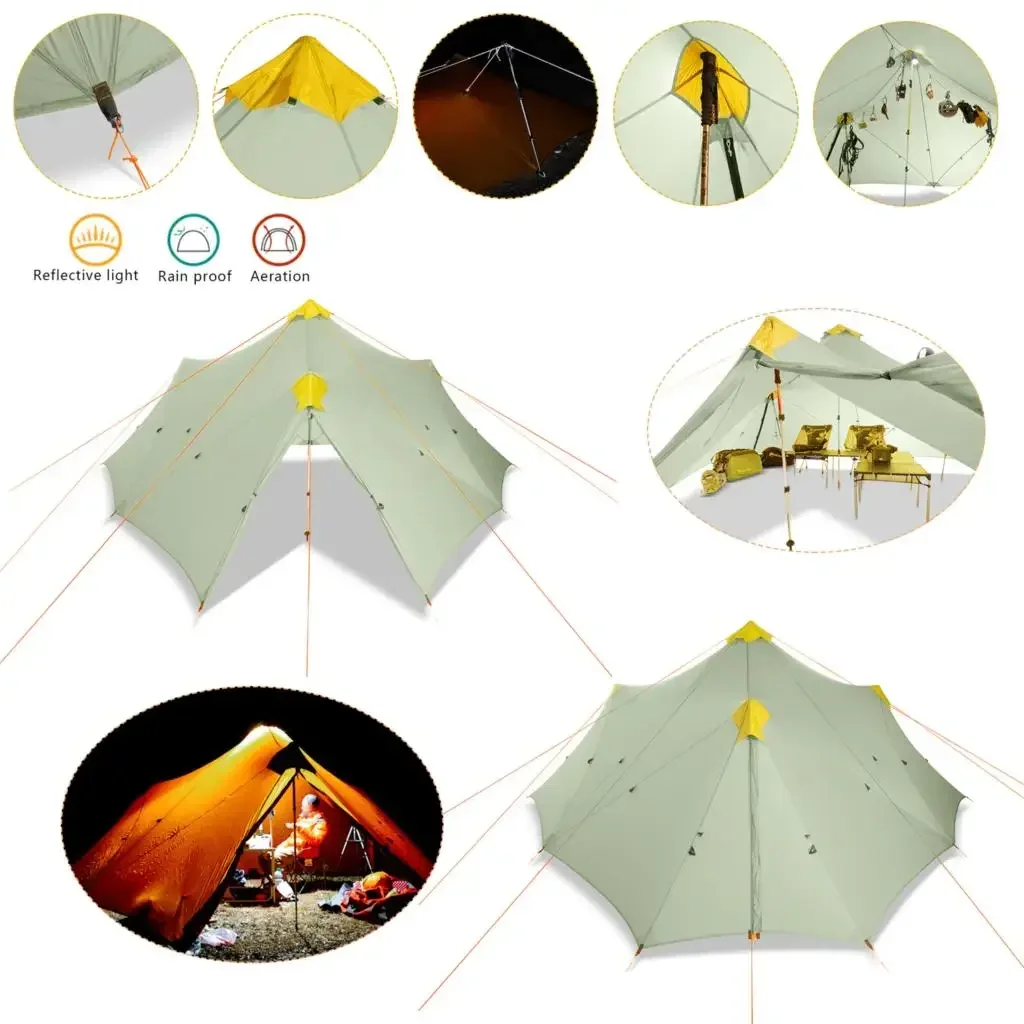 6-8 Person 4 Seasons Camping Flysheet Ultralight 680g Two-sided Silicone Coating Nylon Rodless Large Waterproof Backpacking Tent
