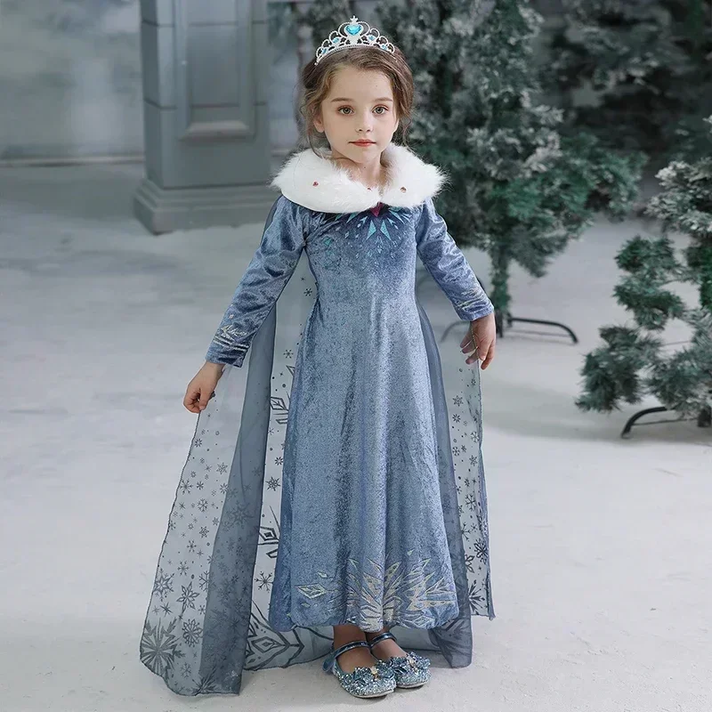 Frozen Princess Elsa Dress Girl Cosplay Costume Birthday Carnival Party Snow Queen Long Sleeve Winter Clothes Kid Outfit Disfraz