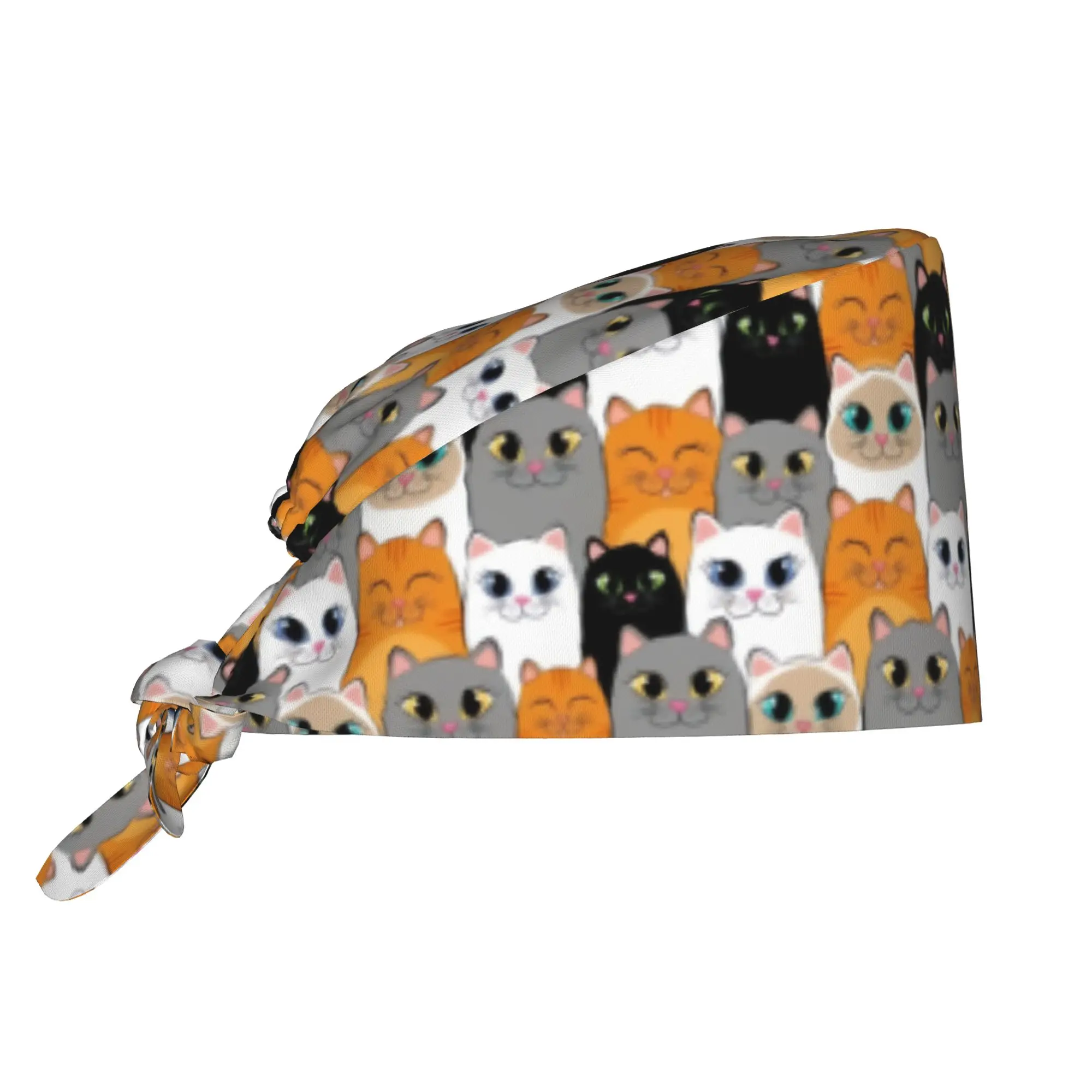 Cat Seamless Pattern Colourful Creative  Medical Staff Scrubs Hat Men Women  For Chef Hat Scrub Caps