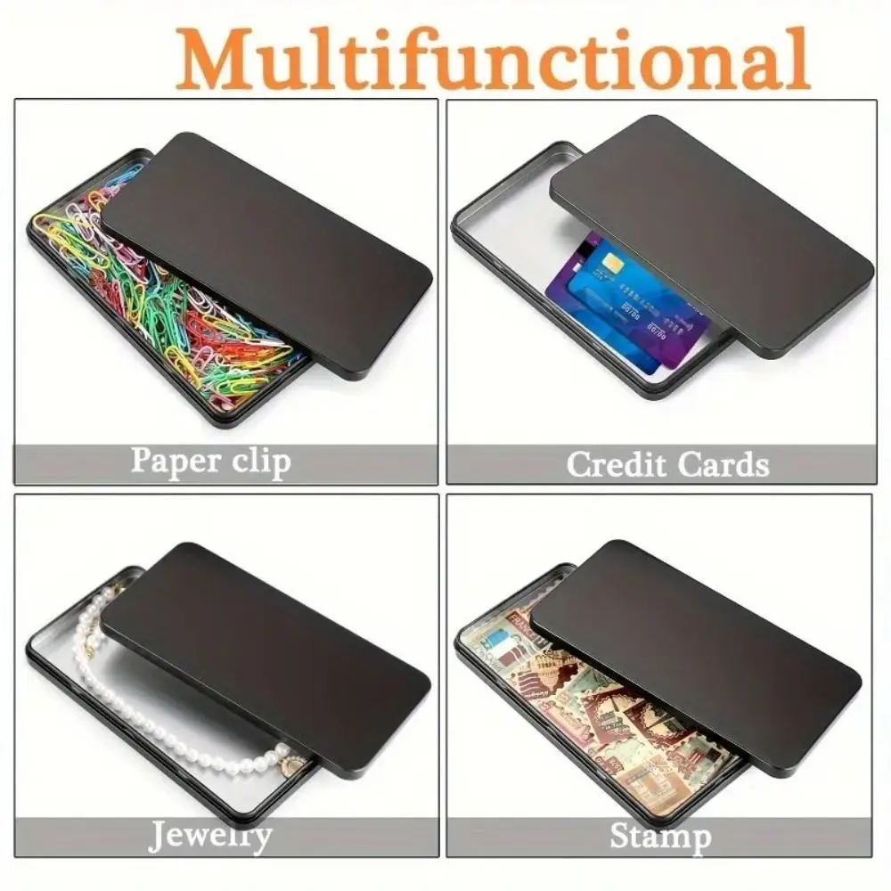Portable Matal Coin Box Flat Bottom With Lid Bill Box Black Money Storage Box Storing Currency