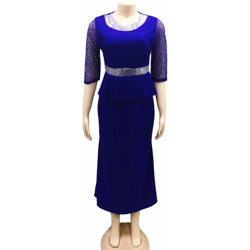 

African Plus Size Women's Mom Christmas Dress Cut-out lace floor-length dress