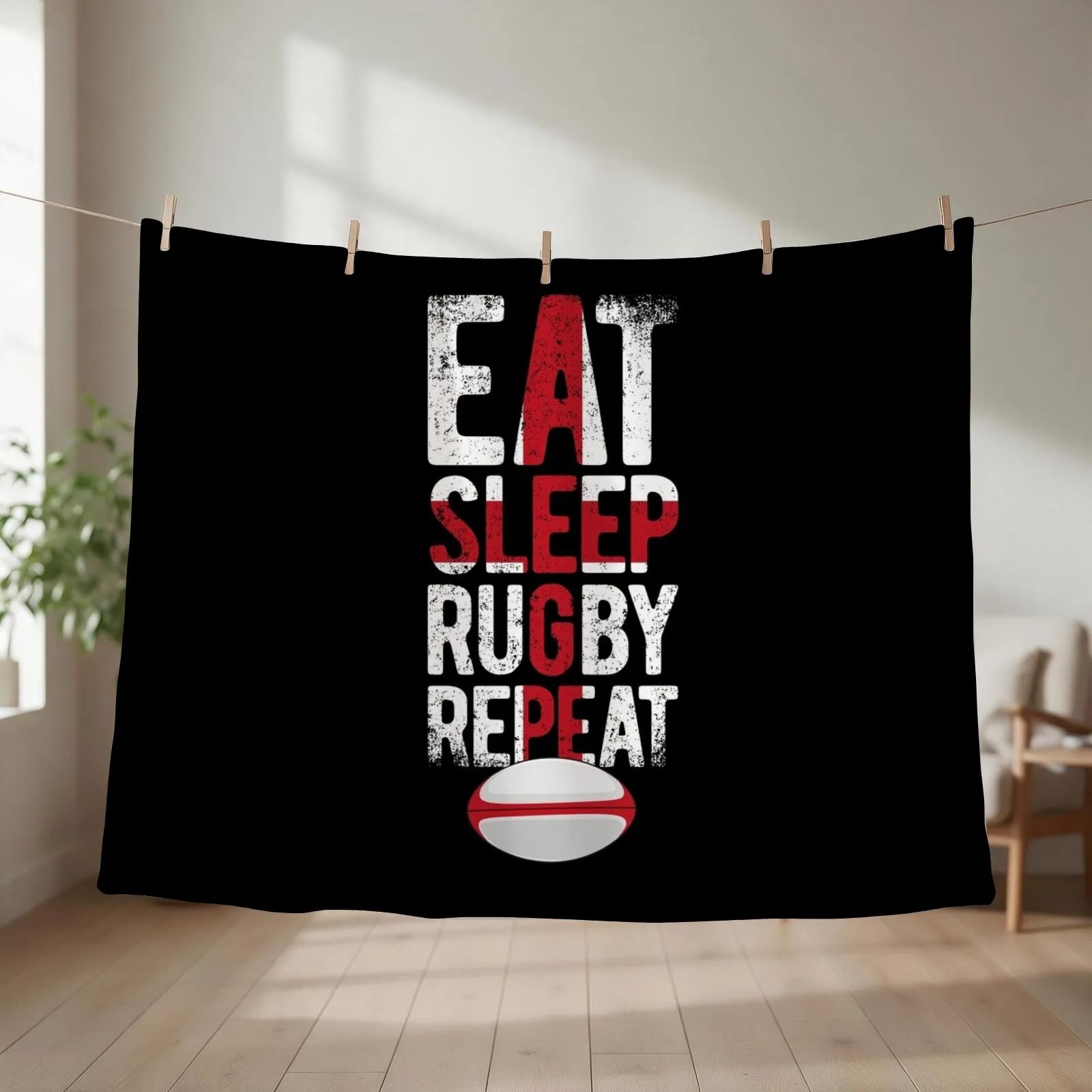 Eat sleep rugby repeat england rugby Throw Blanket couch cozy soft plush fuzzy picnic outdoor blanket
