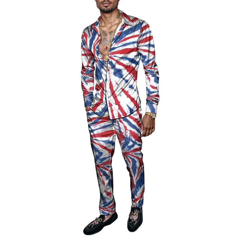 

2025 Spring/Summer Men's Shirt Printed Fashion Simple 2 piece Set Long Sleeve Suit Modern Classic Design Set Ropa Hombre