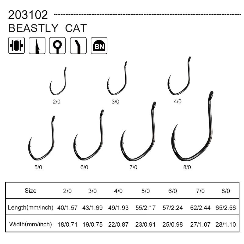 OBSESSION 203102 10pcs/bag Saltwater Fishing Beastly Cat Catfish Hooks 2/0-8/0 High Carbon Jigging Barbed Fishing Hook view 2