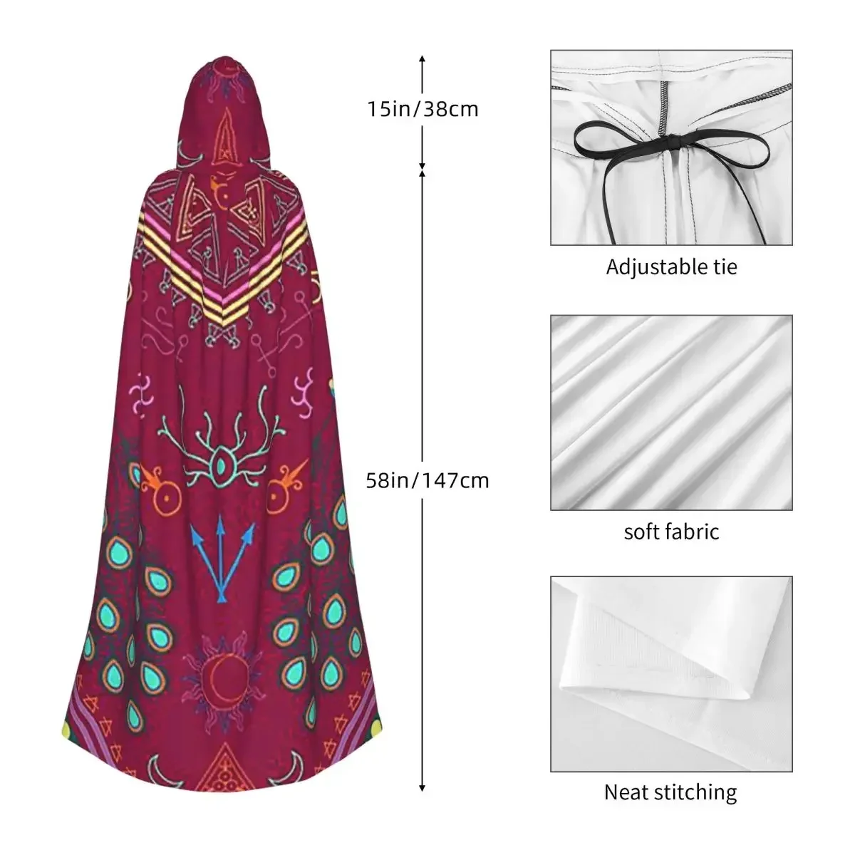 Customization Mollymauk Tealeaf Inspired Print Long Hooded Cloak Witch Medieval Costume Cosplay Cape HalloweenParty Adult Unisex