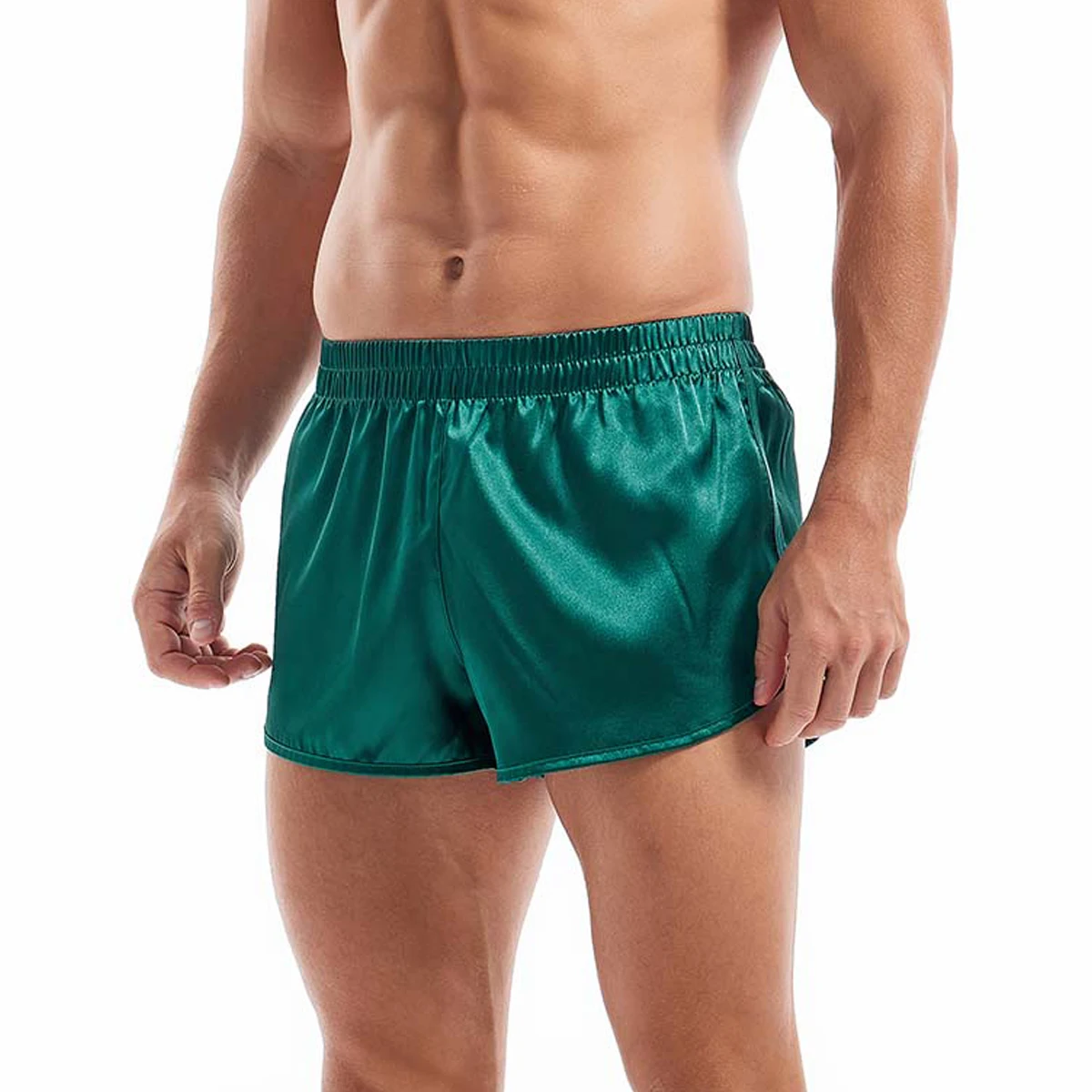 Sous-vêtements en Satin, Boxer Sexy pour hommes, slip de pyjama en soie lisse, short ample fendu pour homme, Boxer de salon, bas de nuit pour la