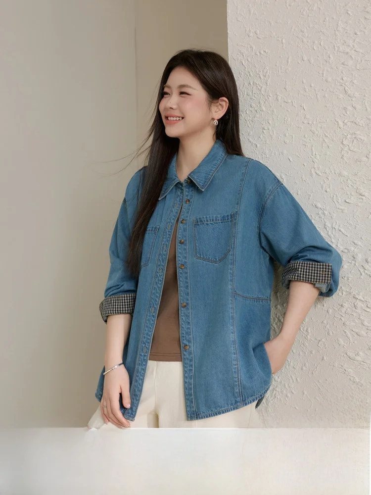 

Универсальная рубашка оверсайз с рукавами в стиле пэчворк, весенняя новинка для женщин больших размеров, удобная, из смесового хлопка