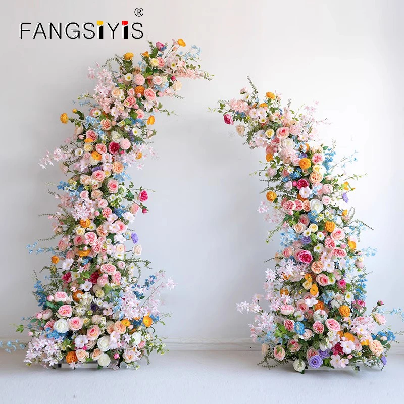 

Luxuy Multicolored flowers Wedding Backdrop Horn Arch Decor Arrangement Floral Aisle Floor Flower Row Stage Stand Decor prop