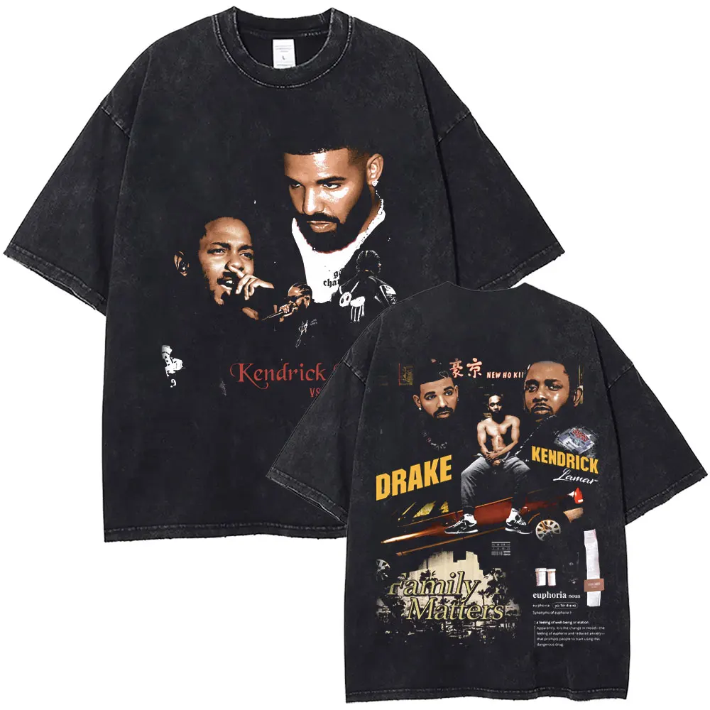 Washed Vintage Rapper Kendrick Lamar VS Drake T-shirt Men Women Hip Hop Oversized T Shirt Men's Casual Cotton T Shirts Fans Gift