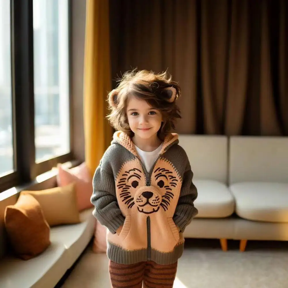 2024 Sweaters for Children Kids Hoodies Lovely Cartoon Animal Knit Cardigan Baby Girls Boys Autumn Winter Knitwear Infant Outfit