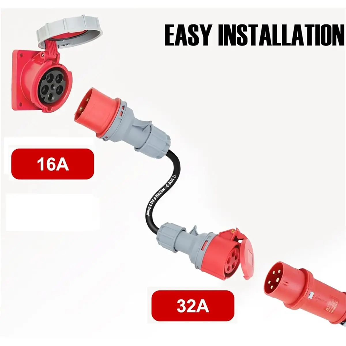 2026 New Tool 5 Pin Red 16A Male to 32A Female CEE-Adapter Gen Ev Charger Extension Cord Connector 400V Outlet