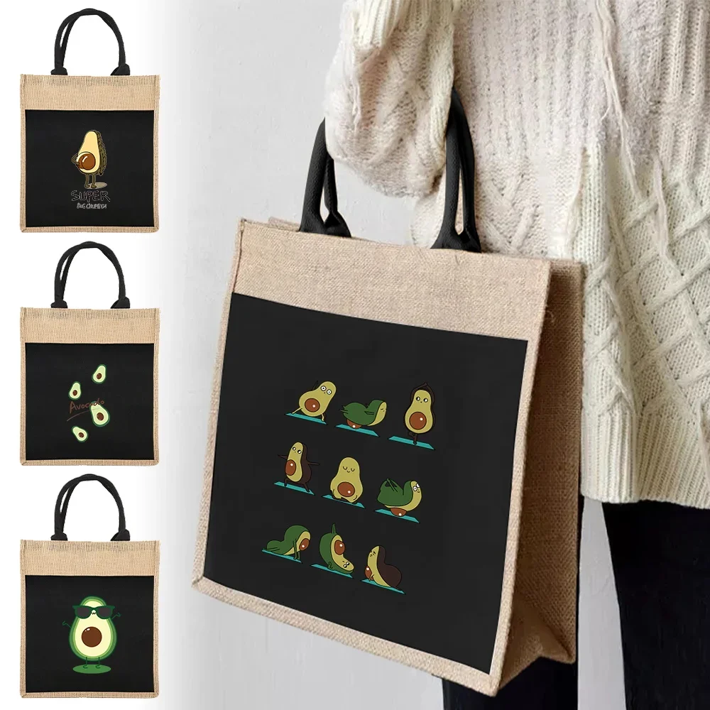 Shopping Bags Reusable Linen Tote Bag Women's One-shoulder Tote Bag Avocado Pattern Print for Grocery Shopping 2026 New Fashion