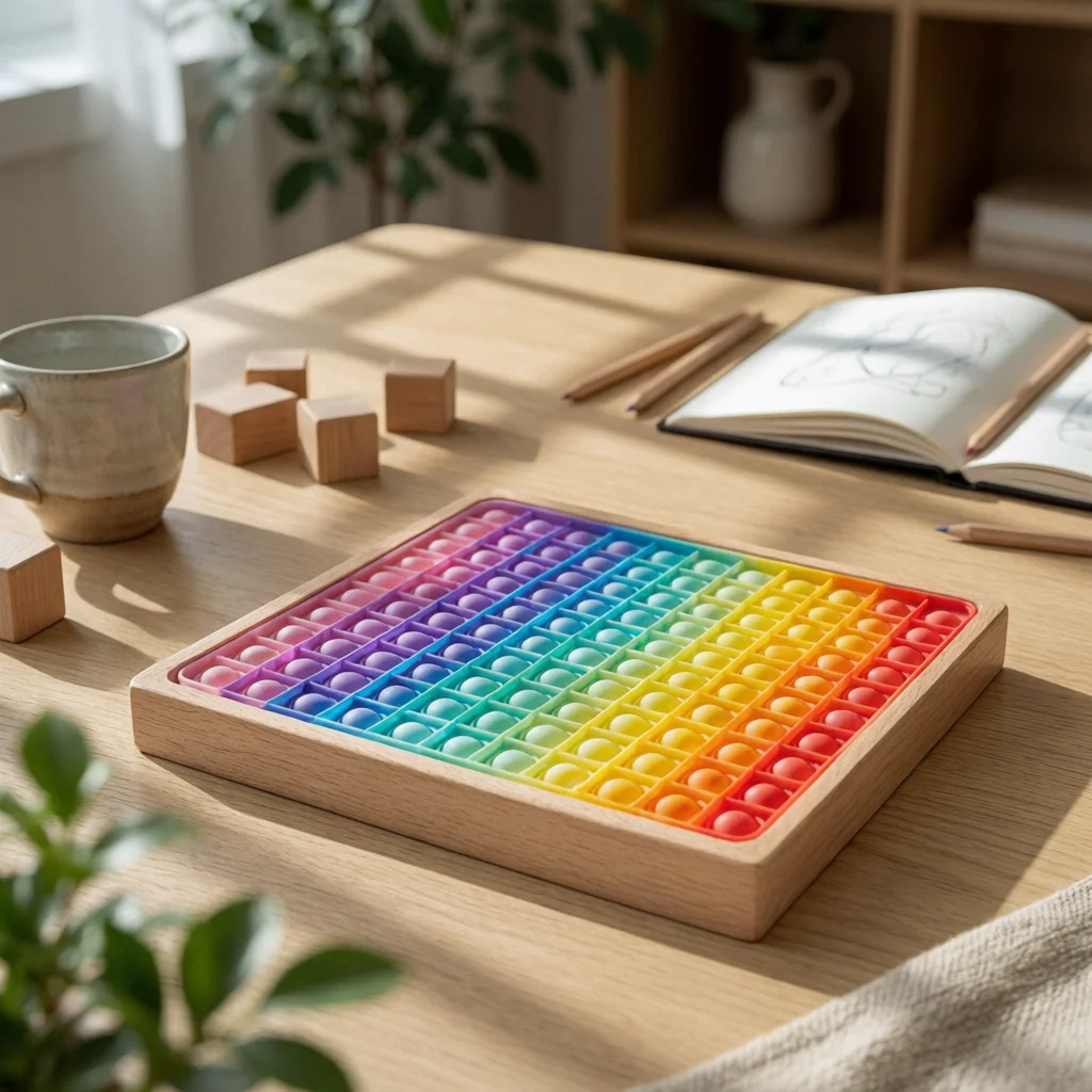 Acrylic Block Toy Board Geometric Wooden Board with Acrylic Blocks Block Set with Wooden Pieces Stackable Sensory Blocks