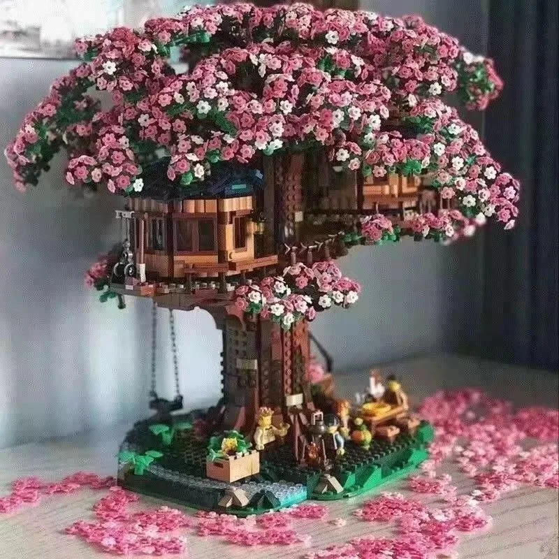 

Cherry Blossom Tree House Building Blocks Castle High difficulty Puzzle Assembly Model Ornament Toy Birthday Children's Day Gift