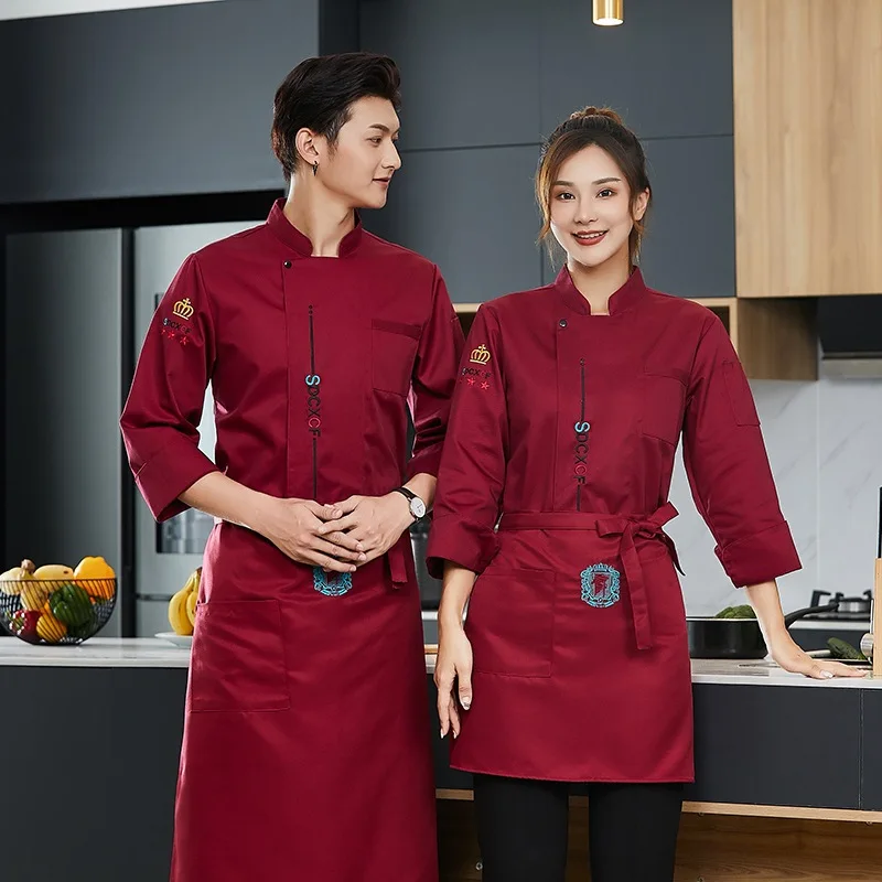 Waterproof and Oil-Proof Chef Uniform Long Sleeve Autumn and Winter Clothes Men and Women Hotel Restaurant Kitchen Chef Overalls