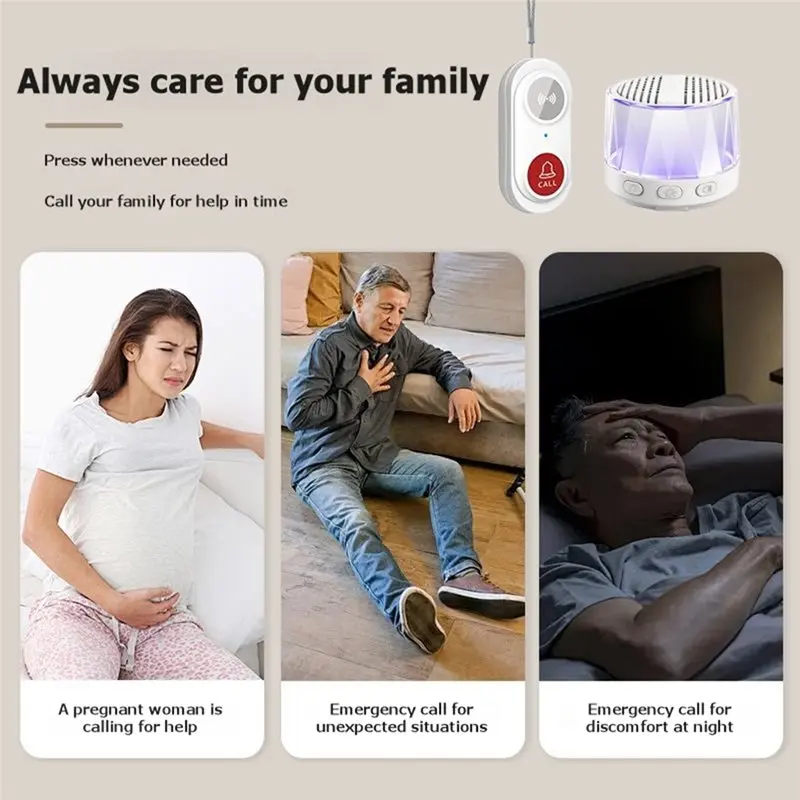 ABWR-Home Doorbell Universal Wireless Doorbell, Illuminated, Elderly Call Button, High-Volume Doorbell EU Plug