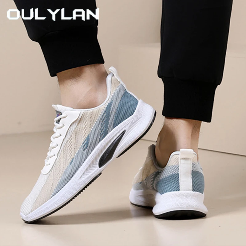 

Oulylan Male Casual Lightweight Sport Shoes Mixed Color Breathable Running Footwear Men Outdoor Lace Up Soft Sole Sneakers