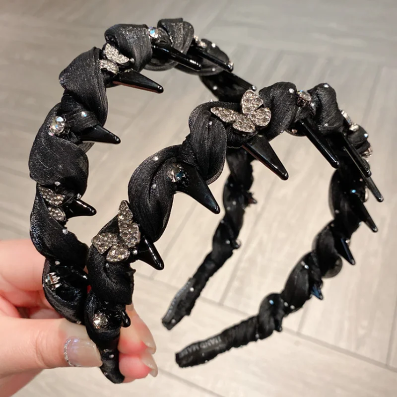 

New Flash Drill Butterfly Silk Knot Hair Hoop Headband with Toothed Versatile Head Band Hair Accessories