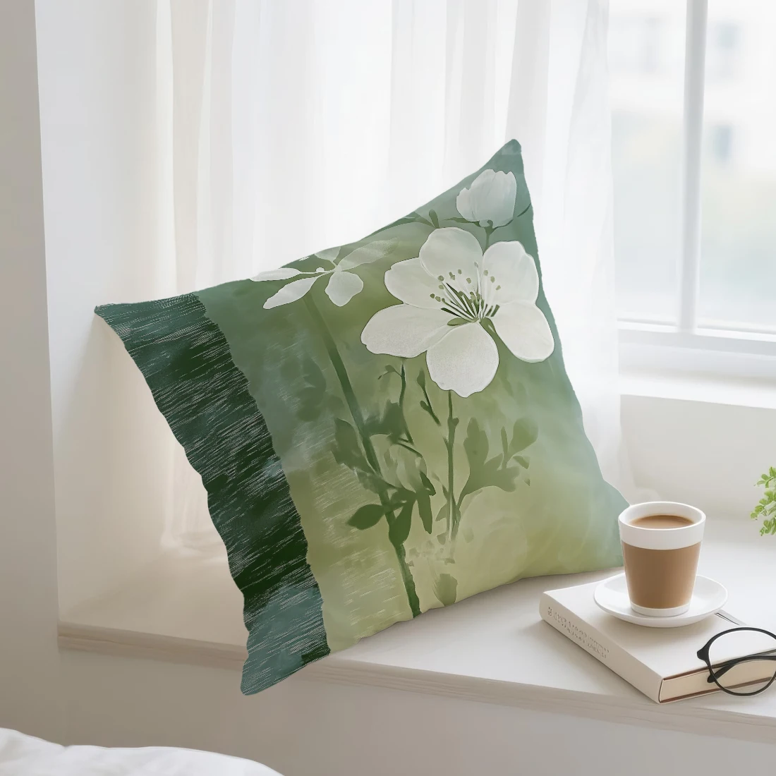 

White green flowers plants Cushions Pillowcase Polyester Cushion Cover Throw Pillow Sofa Decoration Pillowcover Home Car Decor