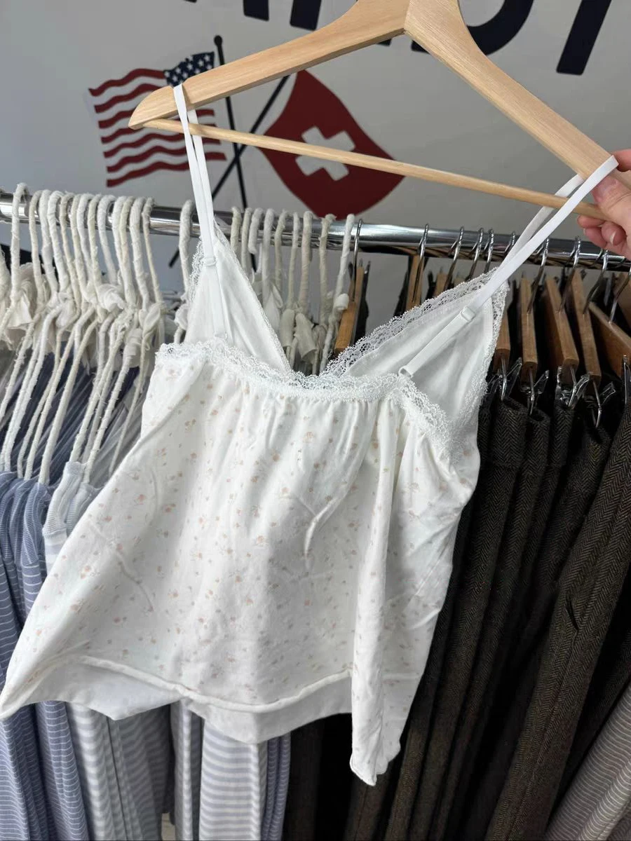 Pink Floral Lace Trim Tank Tops Women Spring Sexy Backless Bow V-neck Raw Hem Vests Sweet Preppy Style Cute Camisole Y2K Top New