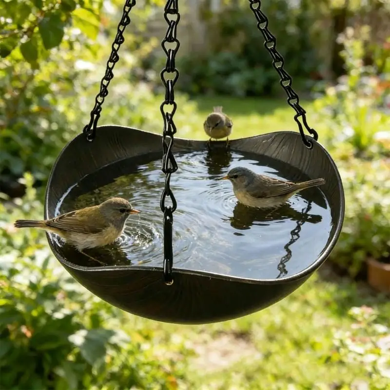 L43A Elegant Hanging Bird Bath With Antirust Chain For Garden And Balcony Decoration
