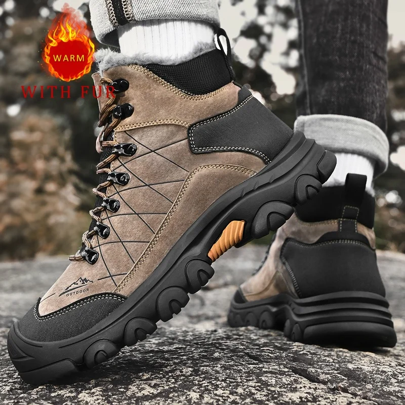 

High top men's shoes Comfortable and warm styles for autumn and winter Outdoor quality snow boots Plus Size 38-46 Black New