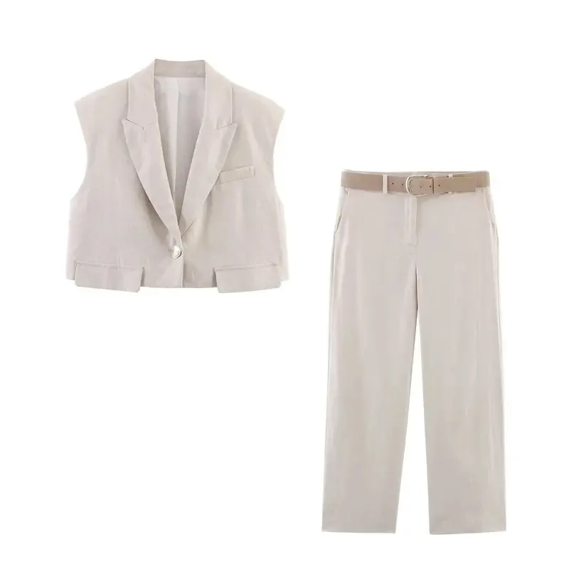 

Women's Two-Piece Commuter Linen Suit Casual Summer Vest Trousers Set Single Piece New Pants for Comfortable Fashion