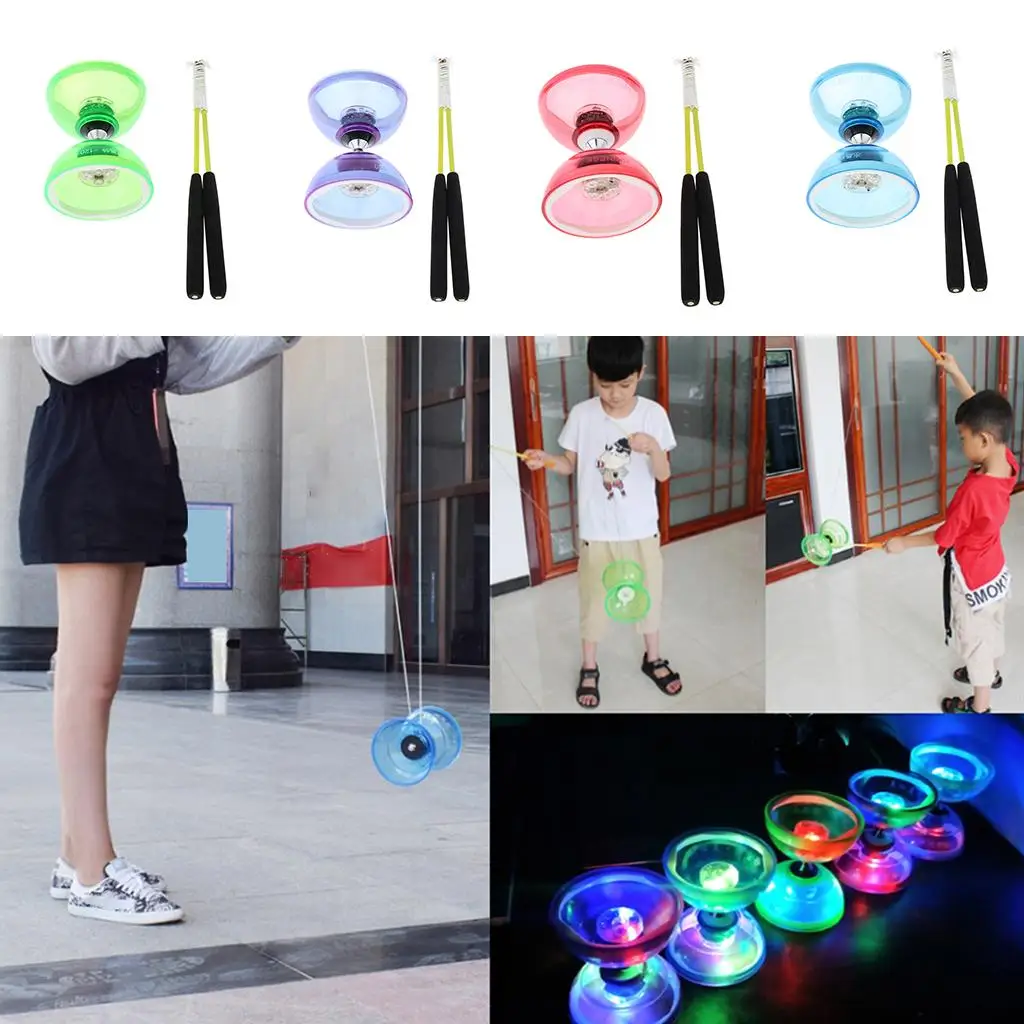 Professional 3 Bearing Diabolo With Sticks And Strings, LED Rubber Toy, Hand And
