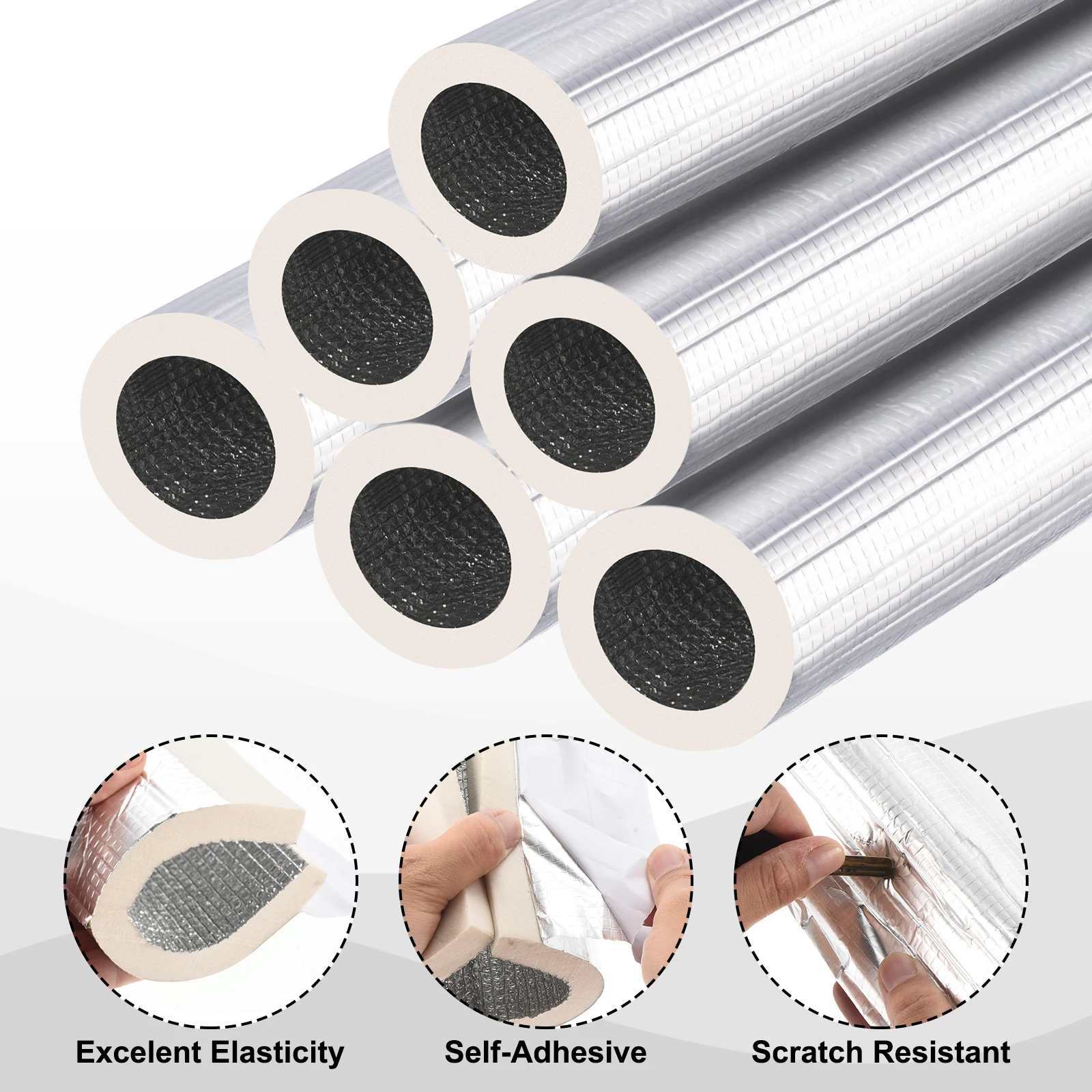 6Pcs 40cm Self-adhesive Open-style Foam Pipe Insulation Sleeve Aluminum Foil Water Pipe Air Conditioning Insulation ID 22mm-52mm