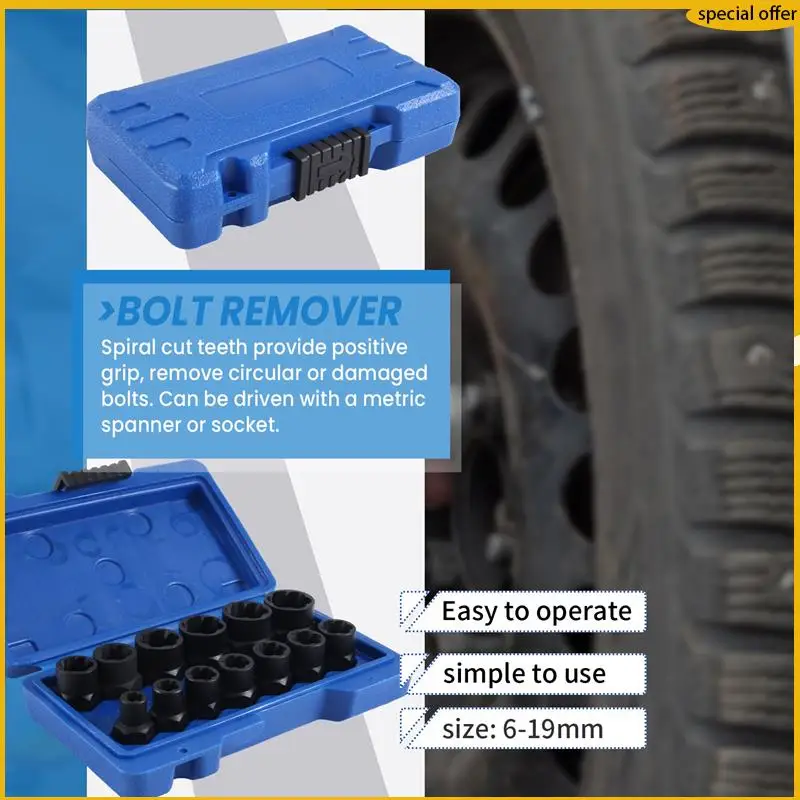 Conjunto de removedor de porca de parafuso de impacto de 13 peças A50I, soquete extrator de porca, conjunto de ferramentas removedor de parafuso