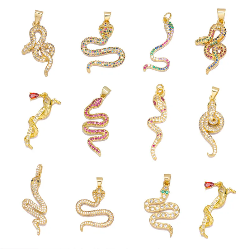 Juya Micro Pave Cubic Zirconia 18K Gold Plated Cobra Snake Charms DIY Women Men Talisman Jewelry Making Accessories Supplies