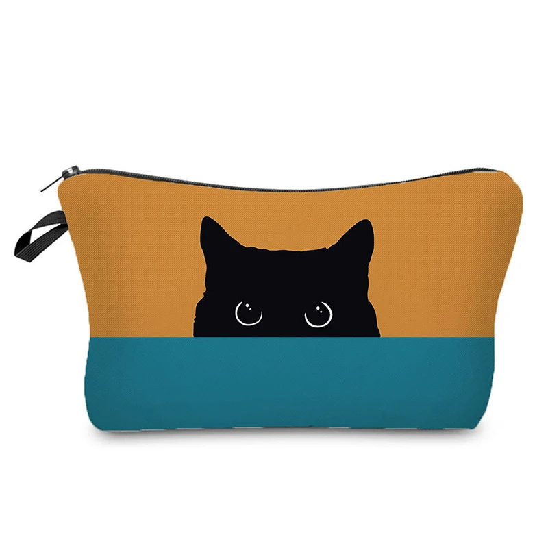 Schattige Zwarte Kat Katten Voetafdrukken Cosmetische Tas Hoesjes Make-Up Tas Dierenpatroon Vrouwen Combinatie Cadeau Organizer Tas Reisschool