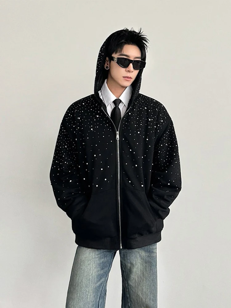 

Thiened Fce Кардиган на молнии с капюшоном Мужская толстовка Faion Urban Sle Осень-зима Тяжелый ромбовидный вырез...