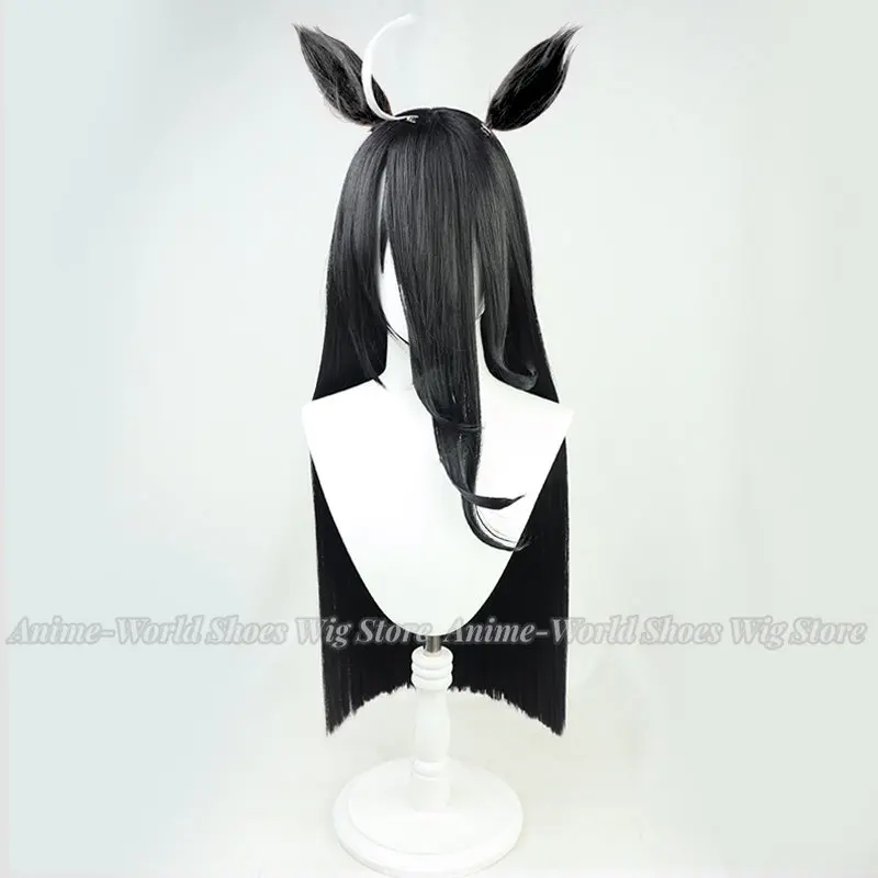 Umamusume: bonito derby manhattan café cosplay peruca prop orelhas headwear preto longo cabelo reto feminino meninas novo ídolo role play