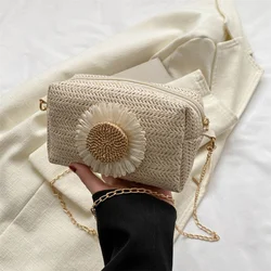 Rattan Woven Women Straw Bag Adjustable Shoulder Bag Handbag Knit Flower Summer Beach Woman Shoulder Messenger Bags New 2024