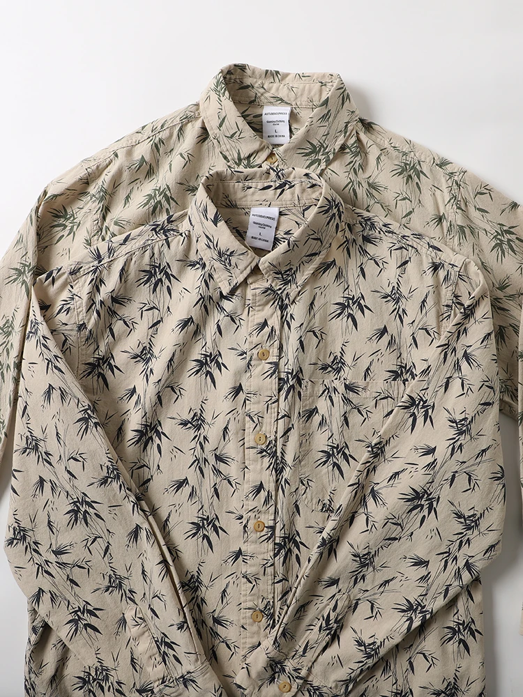 

Мужская свободная повседневная рубашка-куртка из чистого хлопка с длинным рукавом в стиле ретро с бамбуковым принтом, модная винтажная модель для весенней моды